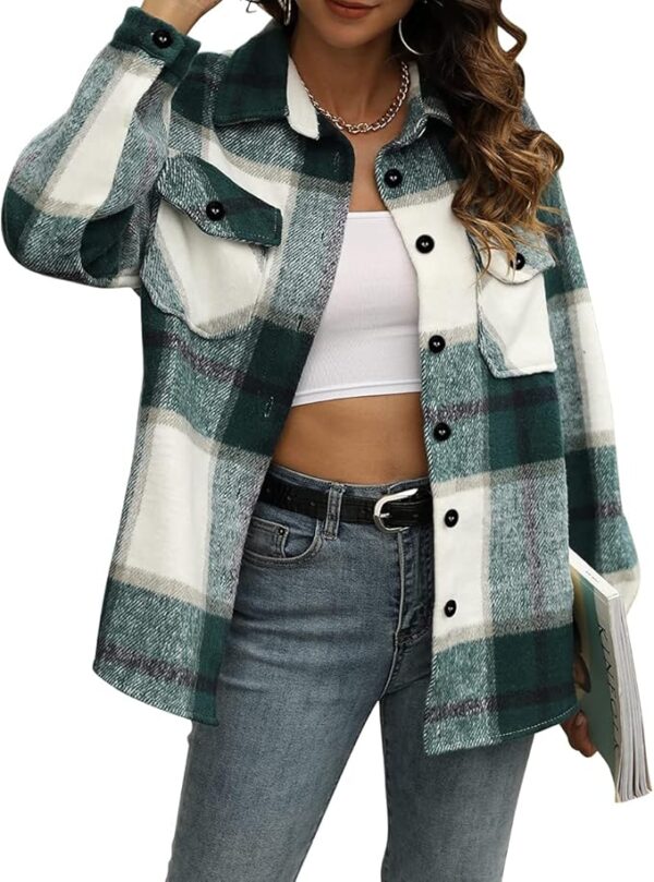 Trendy Queen Womens Flannel Shacket Casual Jacket Plaid Button Down Long - Image 5