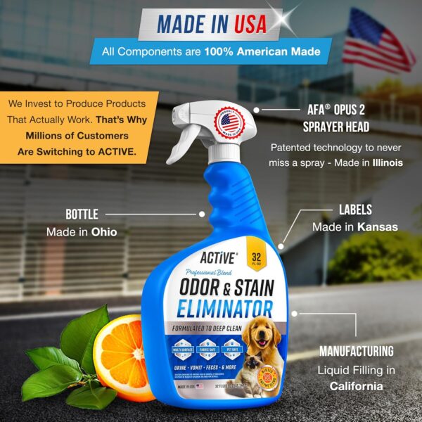 Pet Odor and Stain Eliminator - 32 oz ACTIVE Enzyme Cleaner for Dog & Cat Urine, - Image 3