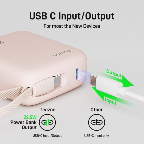 Smallest 22.5W 10000mAh Portable Charger with Built-in Type-C Cable Ultra-Compact Battery Pack with iPhone 16/15,Android - Image 4