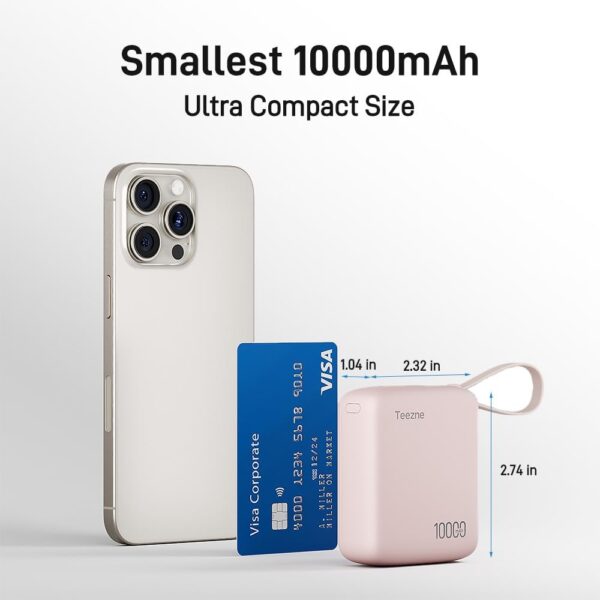 Smallest 22.5W 10000mAh Portable Charger with Built-in Type-C Cable Ultra-Compact Battery Pack with iPhone 16/15,Android - Image 2