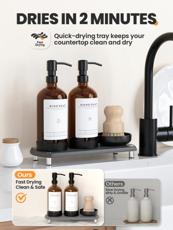 [Luxury] Kitchen Soap Dispenser Set - 16OZ Amber Glass Bottle - Image 2