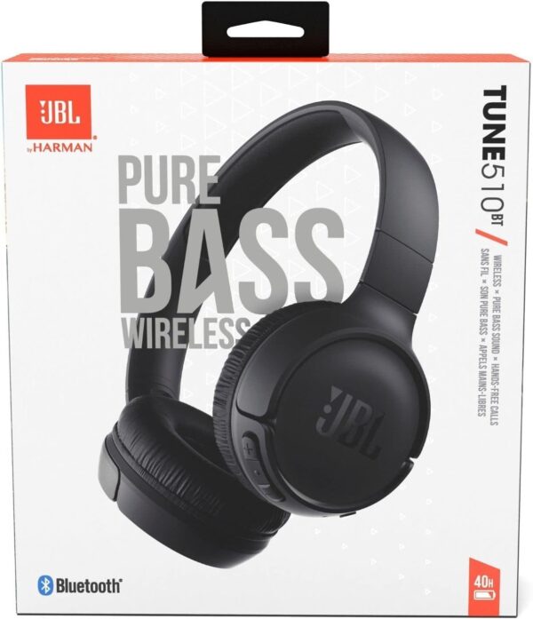 JBL Tune 510BT - Bluetooth headphones with up to 40 hours battery, microphone for call, foldable and comfortable, Android and iOs compatible (Black) - Image 2