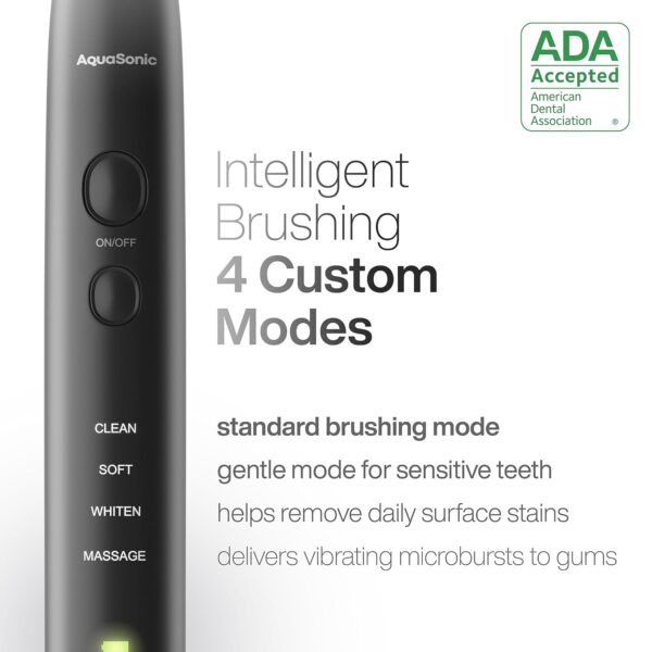 Aquasonic Black Series Ultra Whitening Toothbrush – ADA Accepted Electric Toothbrush- 8 Brush Heads & Travel Case – 40,000 VPM - Image 4