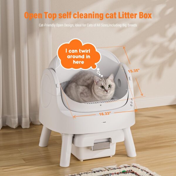 Autoscooper 11 Open-Top Self Cleaning Cat Litter Box, Automatic Cat Litter Box for Multiple Cats with Trash Bags and Litter Mat Included, White - Image 2