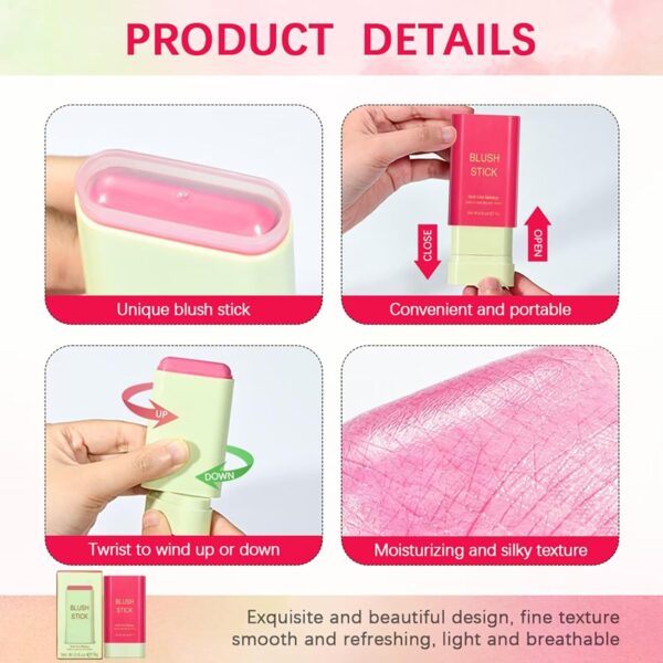 Multi-Use Makeup Blush Stick,Beauty Solid Moisturizer - Image 2