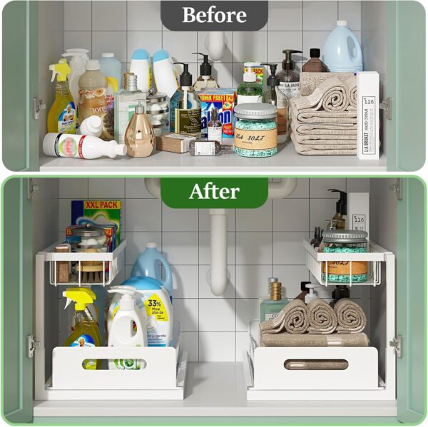 REALINN Under Sink Organizer, Pull Out Cabinet Organizer 2 Tier Slide Out Sink Shelf Cabinet Storage Shelves, - Image 4