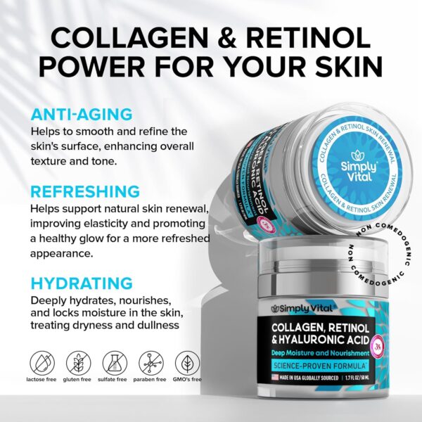 SimplyVital Collagen, Retinol & Hyaluronic Acid Cream - Anti-Aging Face Moisturizer - Image 3