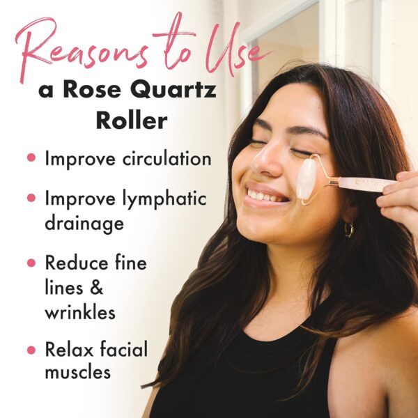 Rose Quartz Face Roller - Relaxation Gifts for Women, Skin Care Tools for Fine Lines and Wrinkles, - Image 2