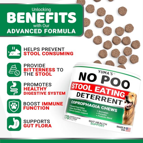 YUMA'S No Poo Chews for Dogs - 170 Ct - Coprophagia No Poop Eating Deterrent for Dogs - Stop Eating Poop for Canine - Probiotics & Digestive Enzymes Supplement - Made in USA - Image 3