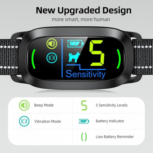 Dog Bark Collar, Rechargeable Smart Collar, Anti Barking Training Collar with 5 Adjustable Sensitivity Beep Vibration, Bark Collar for Large Medium Small Dogs (Black) - Image 2