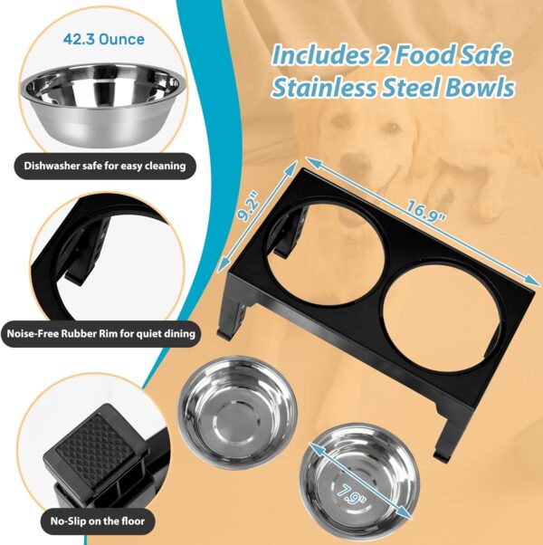 Niubya Elevated Dog Bowls with 2 Stainless Steel Dog Food Bowls, - Image 3