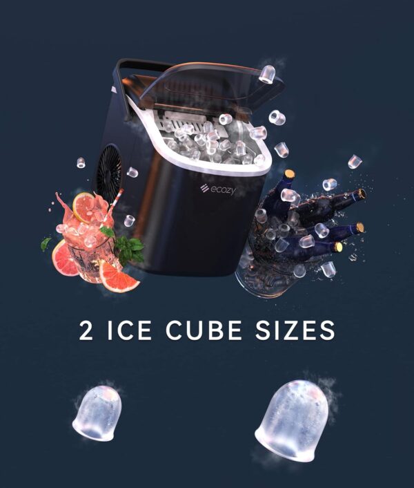 ecozy Portable Countertop Ice Maker - 9 Ice Cubes in 6 Minutes, 26 lbs Daily Output, Self-Cleaning with Ice Bags, Scoop, and Basket for Kitchen, Office, Bar, Party - Black - Image 3