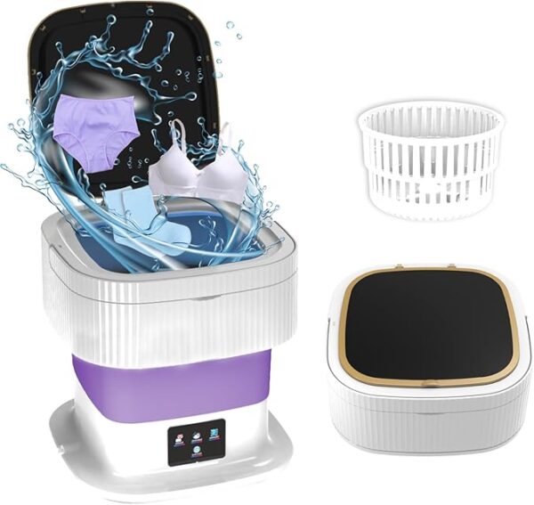 Small Washing Machine, 15L Large Capacity, Portable Washing Machine with Spin Dryer, Mini Foldable Laundry Washer for Travel, RV, Dorm, Capming, Apartment, Socks, Underwear, Baby Clothes, Purple - Image 4