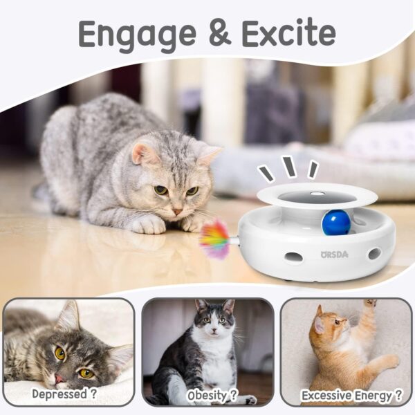 ORSDA 2in1 Interactive Toys for Indoor Cats, Timer Auto On/Off, Cat Toy Balls & Ambush Electronic Cat Mice Toy for Entertainment with 6pcs Feathers, Dual Power Supplies - Image 4