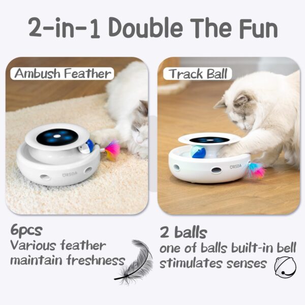 ORSDA 2in1 Interactive Toys for Indoor Cats, Timer Auto On/Off, Cat Toy Balls & Ambush Electronic Cat Mice Toy for Entertainment with 6pcs Feathers, Dual Power Supplies - Image 2