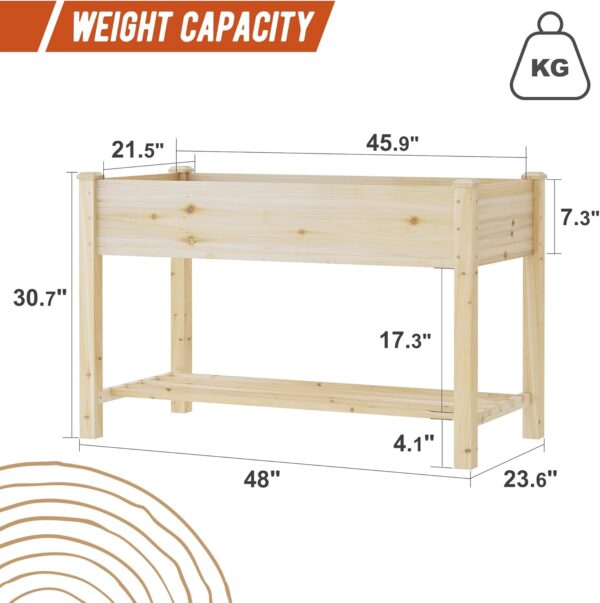 GHWIE Raised Garden Bed with Shelf,Elevated Wooden Planter Box with Legs,Garden Planter for Backyard, Patio, Balcony,200lb Capacity - Natural - Image 3