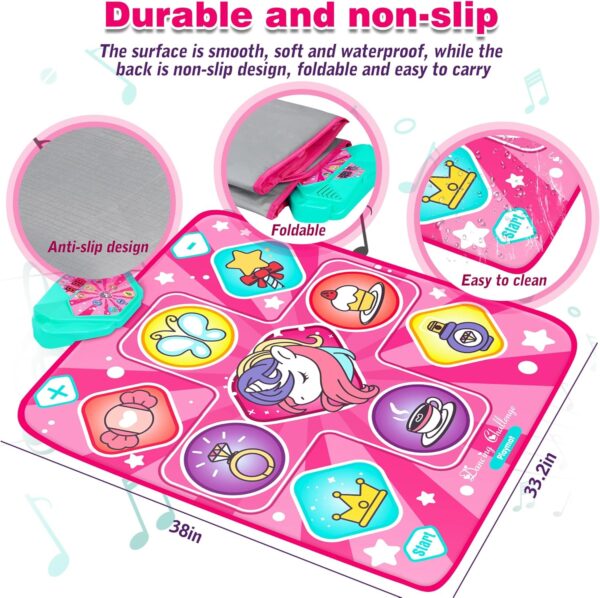 Unicorn Dance Mat - LED Light Pink Dance Pad with Music, 5 Game Modes, Adjustable Volume, Xmas & B-Day Gift for 3-12 Years Old Girls - Image 3