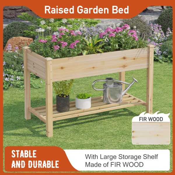 GHWIE Raised Garden Bed with Shelf,Elevated Wooden Planter Box with Legs,Garden Planter for Backyard, Patio, Balcony,200lb Capacity - Natural - Image 2